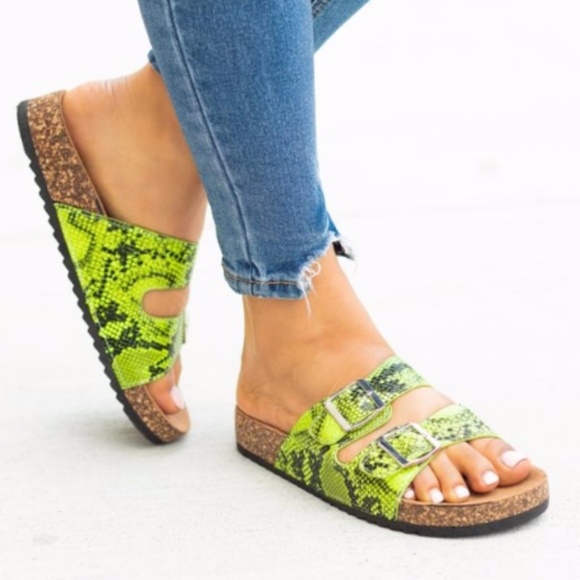 LAST ONE SIZE 10 "Snake Bite" Sandals - Neon Green - Picture 3 of 4